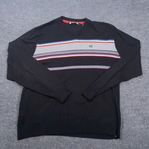 Travis Mathew Golf Pullover Sweater Black Striped Men's Size XL Rayon Spandex